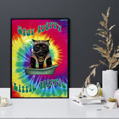 Cat Take A Bath Stay Trippy Little Hippie Hippie Poster, Canvas