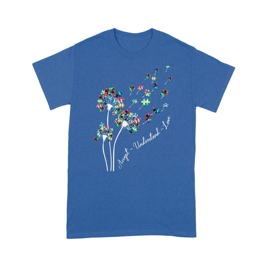 Camiseta de concienciación sobre la aceptación del autismo, aceptar, comprender, amar, pieza de rompecabezas, diente de león