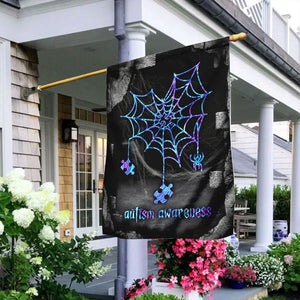 Telaraña de Halloween, bandera de concienciación sobre el autismo, bandera para casa y jardín