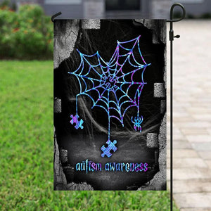 Telaraña de Halloween, bandera de concienciación sobre el autismo, bandera para casa y jardín