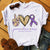 Camiseta de concienciación sobre el Alzheimer con corazón de lazo morado y la cura de la paz y el amor