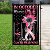 In October We Wear Pink, Ribbon Sunflower Heartbeat, Breast Cancer Awareness Flag, House & Garden Flag