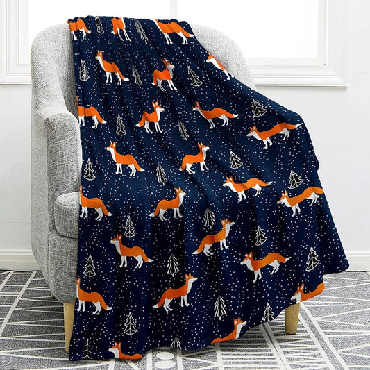 Manta de vellón y sherpa con estampado de zorro