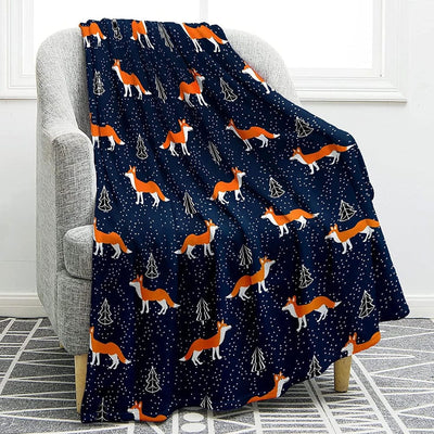 Fox Pattern Fox Fleece & Sherpa Blanket