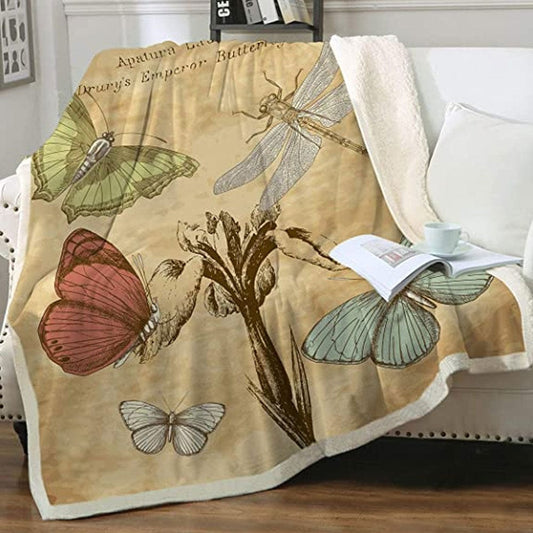 Manta de polar y sherpa con estampado de mariposas