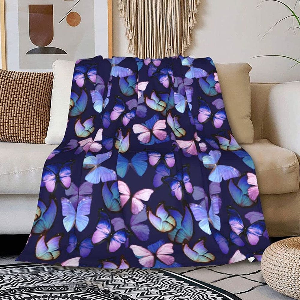 Manta de polar y sherpa con estampado de mariposas