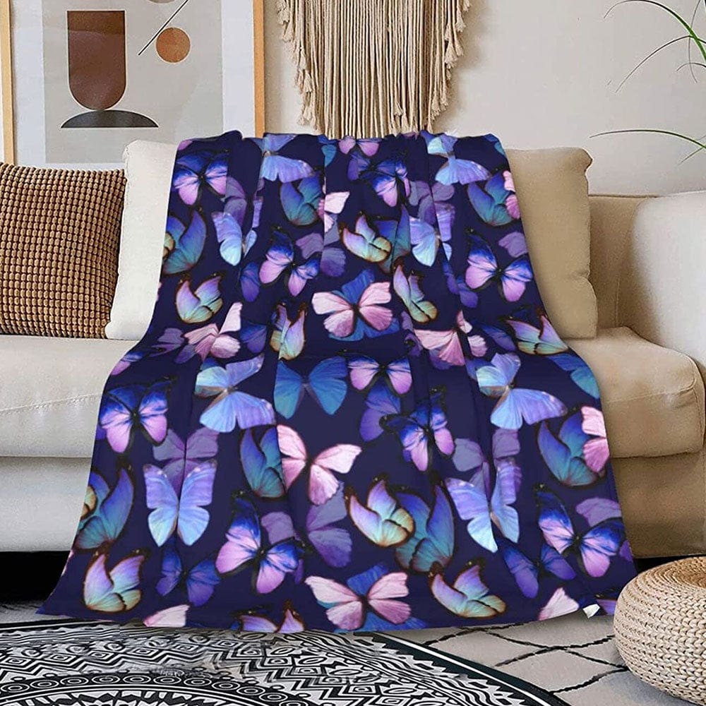 Butterfly Pattern Fleece & Sherpa Blanket