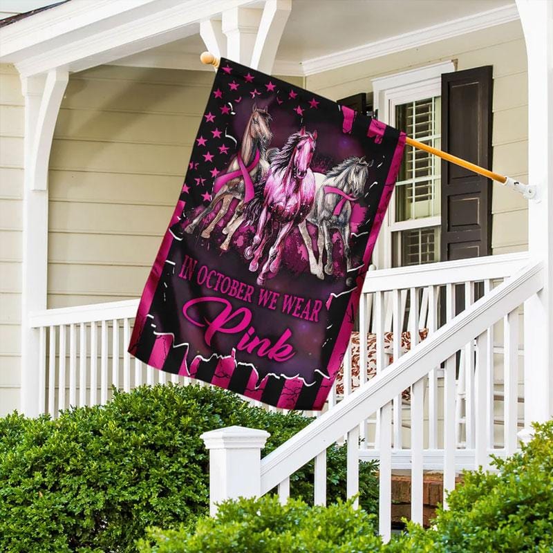 En octubre usamos rosa, caballo con lazo, bandera de concientización sobre el cáncer de mama, bandera para la casa y el jardín