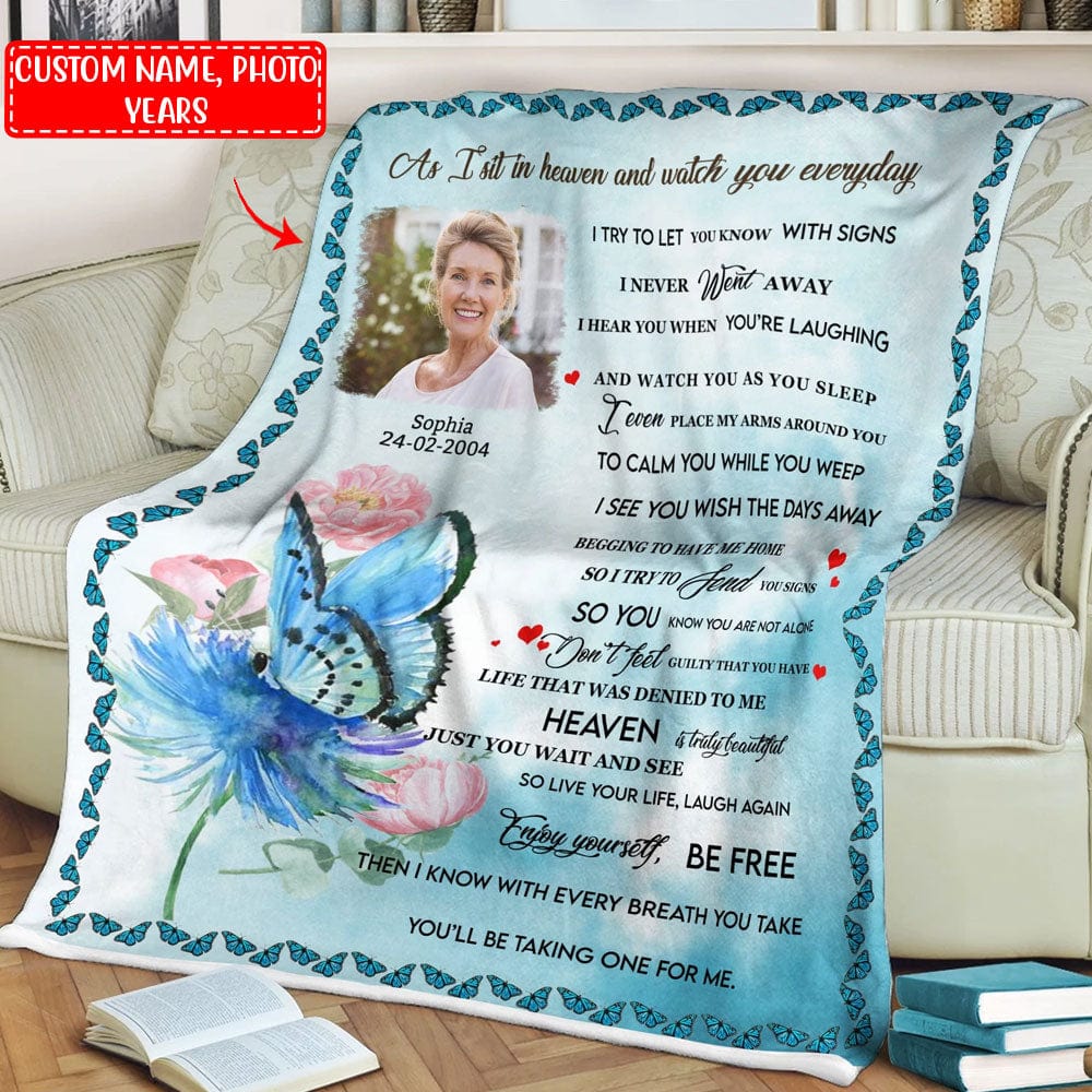 Manta de polar y sherpa conmemorativa personalizada As I Sit In The Heaven con forma de mariposa