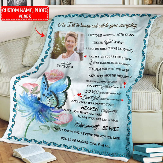 Manta de polar y sherpa conmemorativa personalizada As I Sit In The Heaven con forma de mariposa