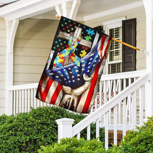 Bandera para casa y jardín de Estados Unidos para concienciar sobre el autismo, cinta con forma de pieza de rompecabezas