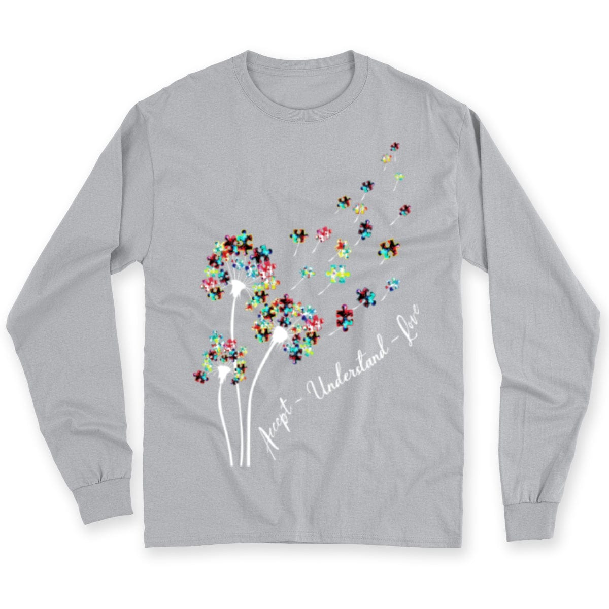 Camiseta de concienciación sobre la aceptación del autismo, aceptar, comprender, amar, pieza de rompecabezas, diente de león