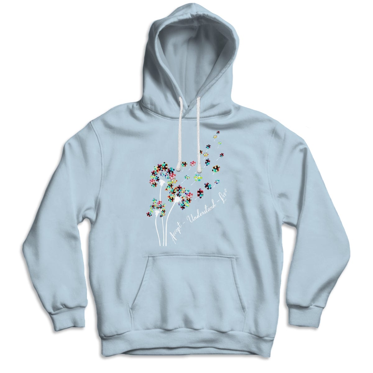 Camiseta de concienciación sobre la aceptación del autismo, aceptar, comprender, amar, pieza de rompecabezas, diente de león
