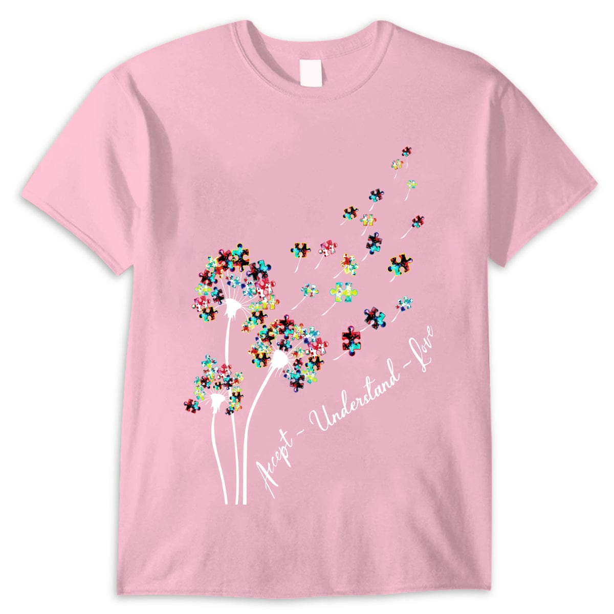 Camiseta de concienciación sobre la aceptación del autismo, aceptar, comprender, amar, pieza de rompecabezas, diente de león