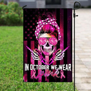 In October We Wear Pink, Ribbon Skull, Breast Cancer Awareness Flag, House & Garden Flag