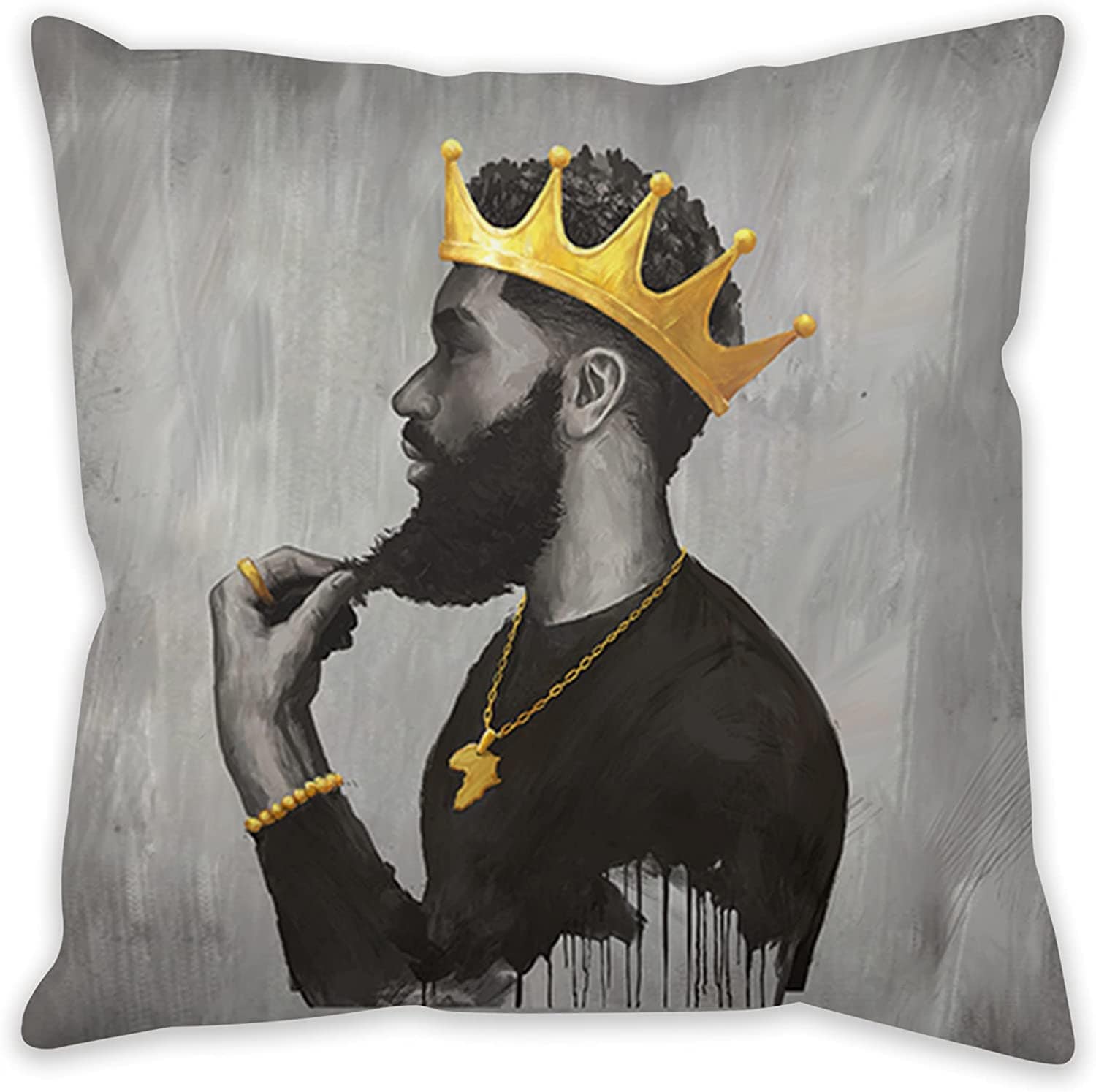 Black King African American Man Wear Gold Crown Pillow