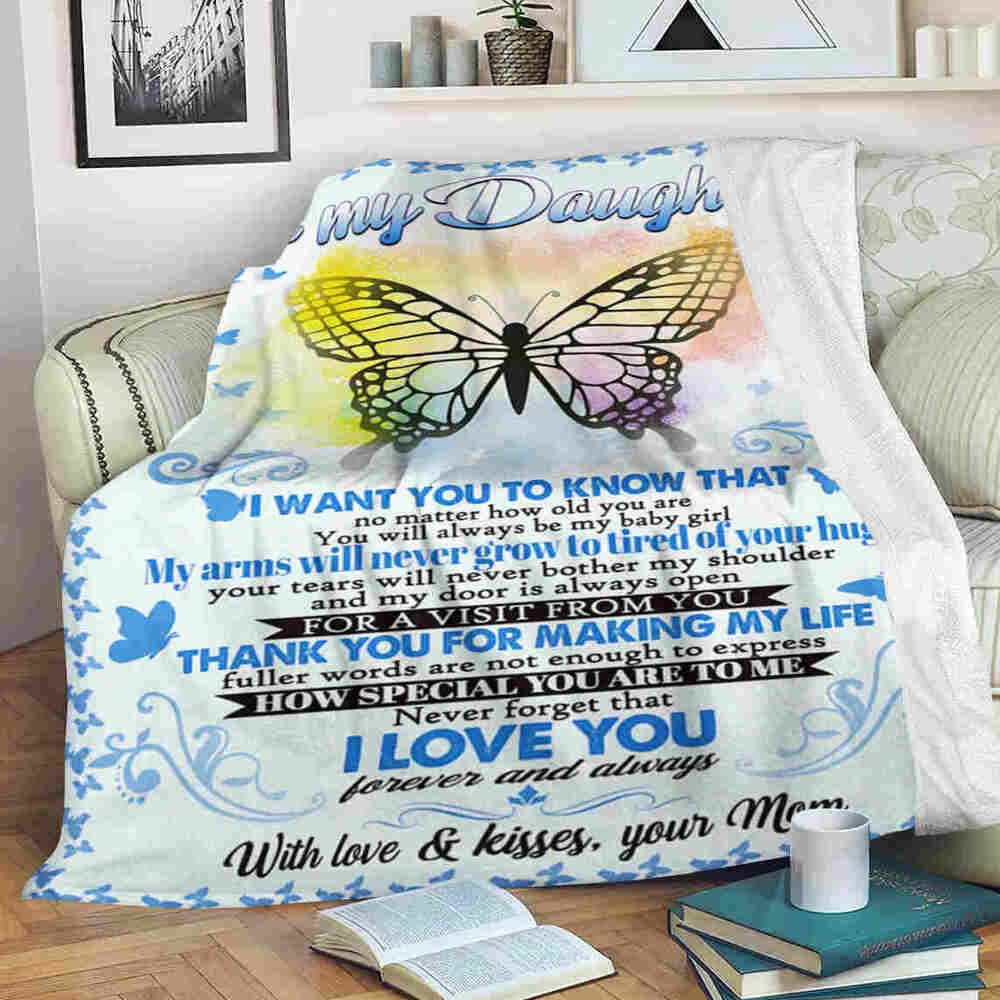 To My Daughter Butterfly Fleece & Sherpa Blanket