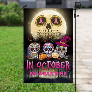 En octubre usamos rosa, cinta de calavera de Halloween, bandera de concienciación sobre el cáncer de mama, bandera para la casa y el jardín