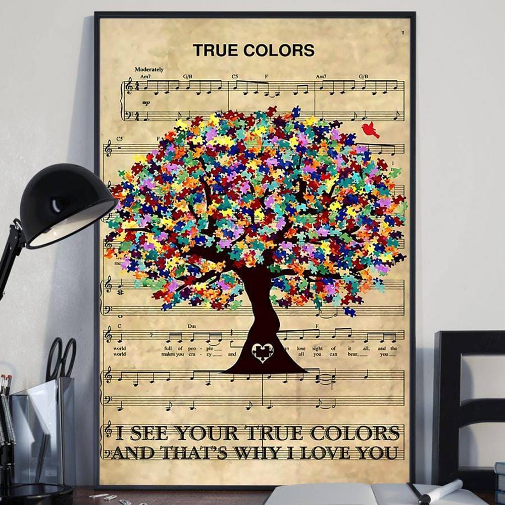 I See Your True Colors And That's Why I Love You, Puzzle Piece Tree, Autism Awareness Poster, Canvas, Wall Print Art