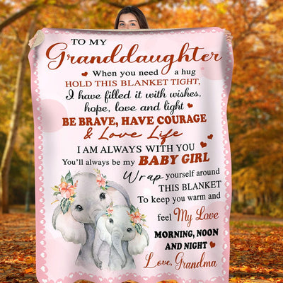 To My Granddaughter Love From Grandma Elephant Blanket Fleece & Sherpa