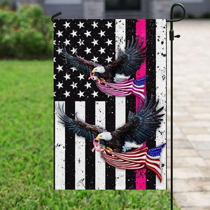 Pink Ribbon Line Eagle, Breast Cancer Awareness American Flag, House & Garden Flag