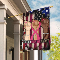 Together We Fight, Pink Ribbon Hand, Breast Cancer Awareness American Flag, House & Garden Flag