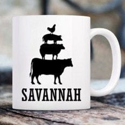 Taza personalizada con diseño de pollo, cerdo, vaca, oveja y animales de granja