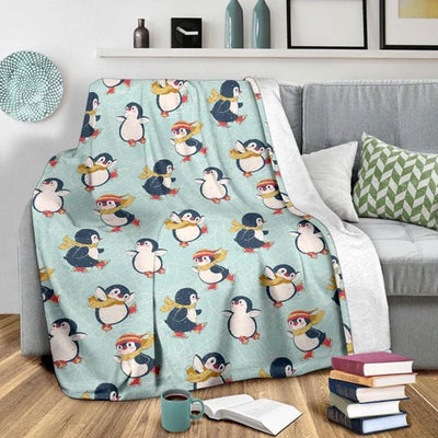 Penguin Pattern Fleece & Sherpa Blanket