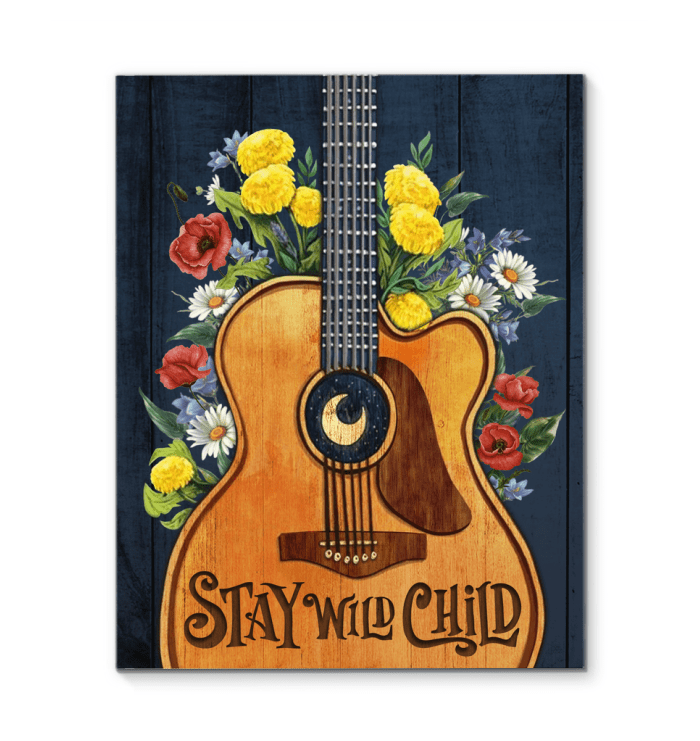 Hippie Guitar Stay Wild Child Hippie Poster, Canvas