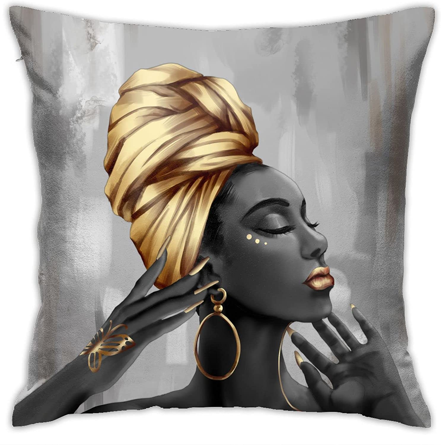 Afro Black Girl With Gold Hood African American Pillow