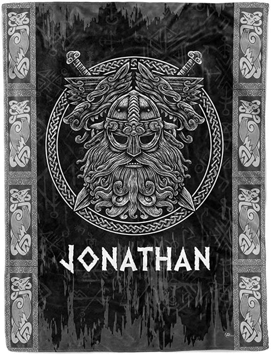 Manta de forro polar Sherpa personalizada con nombre personalizado, arte del dios vikingo Odin, para Navidad, cumpleaños, temática celta, escandinava, nórdica, runas