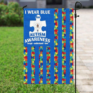 Me visto de azul para concientizar sobre el autismo, aceptar, comprender, amar, pieza de rompecabezas, bandera de aceptación del autismo, bandera para la casa y el jardín