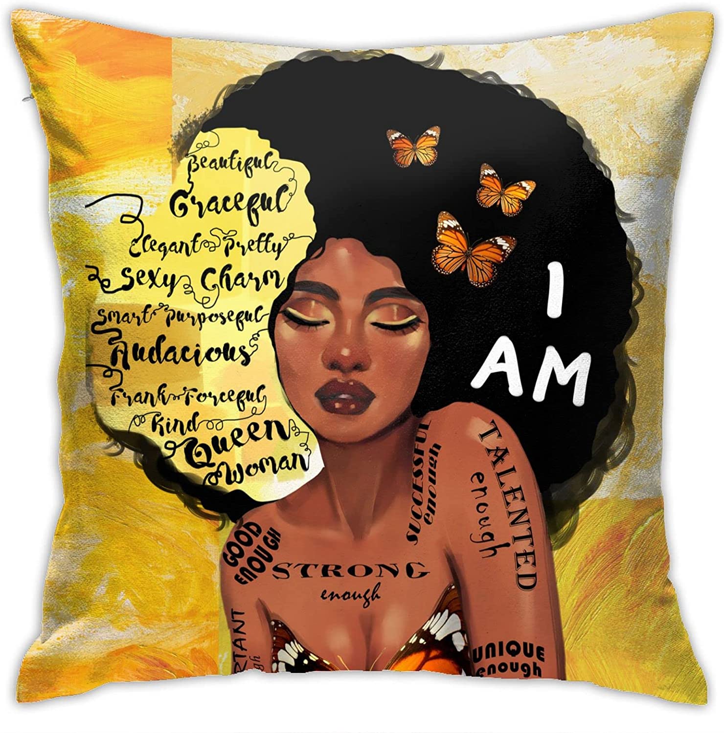 Graffiti Afro Black Woman Butterfly African American Pillow