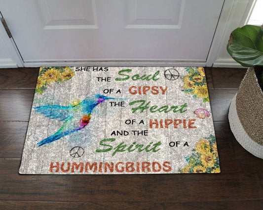 Sunflower Heart Of Hippie And Spirit Of Hummingbirds  Hippie Doormat
