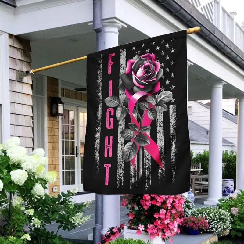 Pink Ribbon Rose, Fight For Breast Cancer Awareness Flag, House & Garden Flag