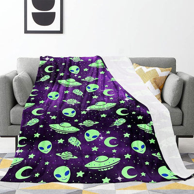 Alien And UFO Pattern Fleece & Sherpa Blanket