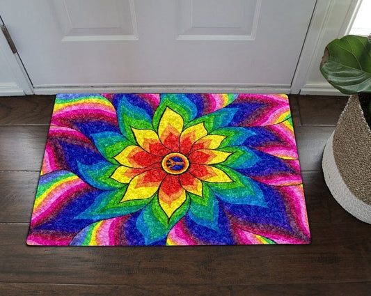 Hippie Colorful Flower Hippie Doormat
