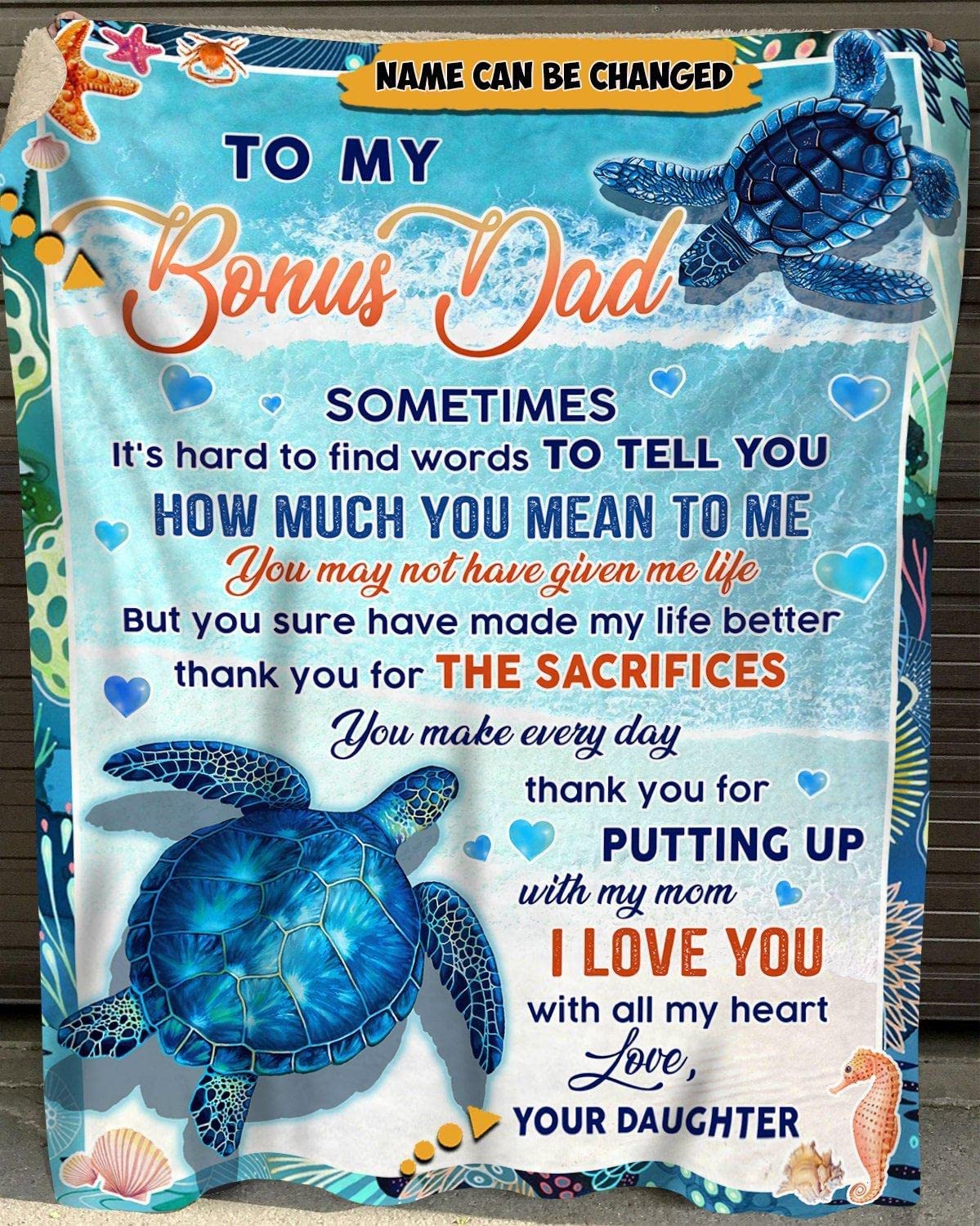 Turtle To My Bonus Dad, Step Dad Father's Day Blanket