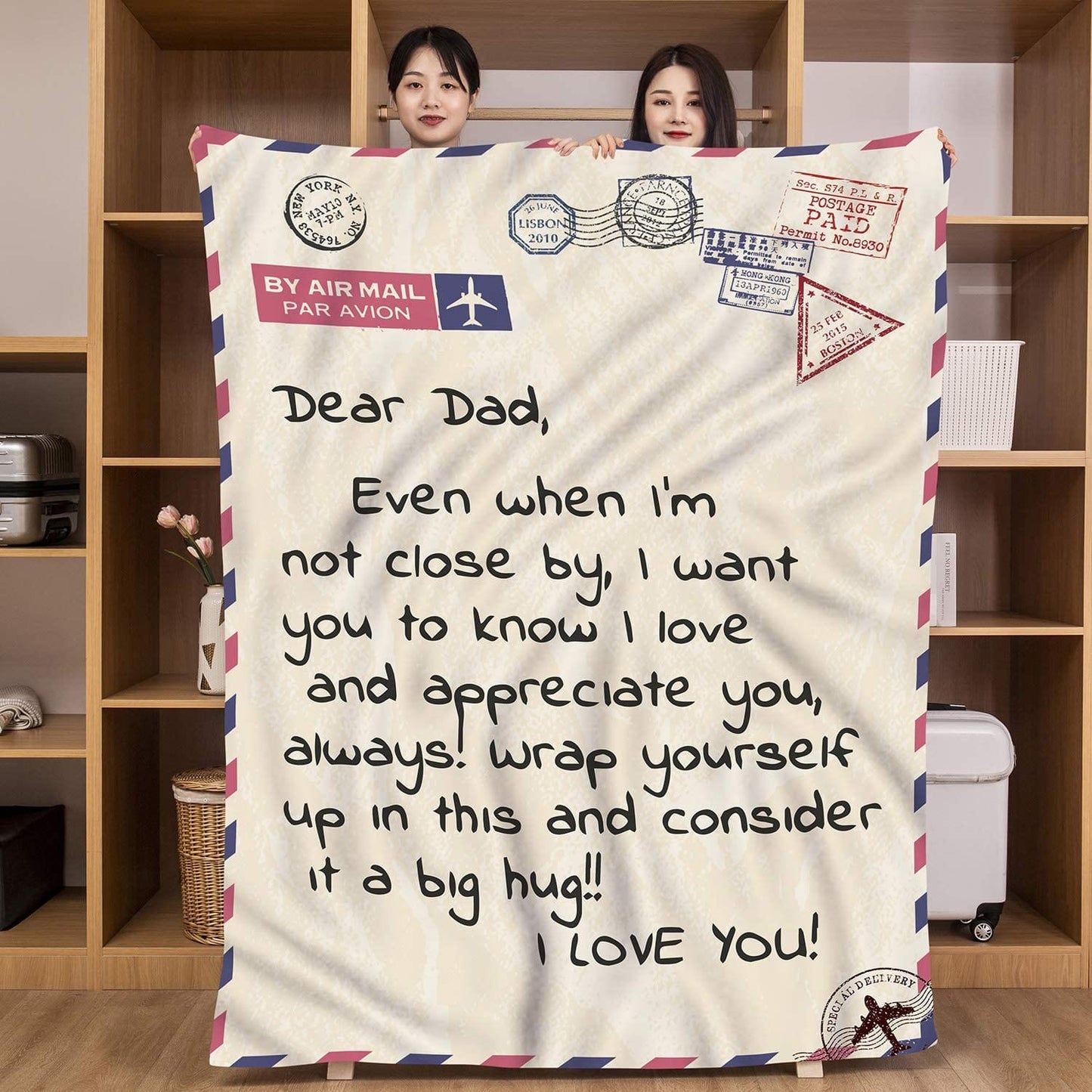 Airmail Letter Dear Dad Father's Day Blanket