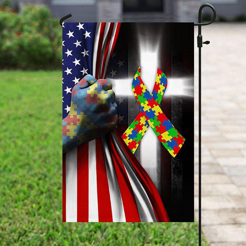Bandera estadounidense de concienciación sobre el autismo, pieza de rompecabezas y cinta, bandera para casa y jardín