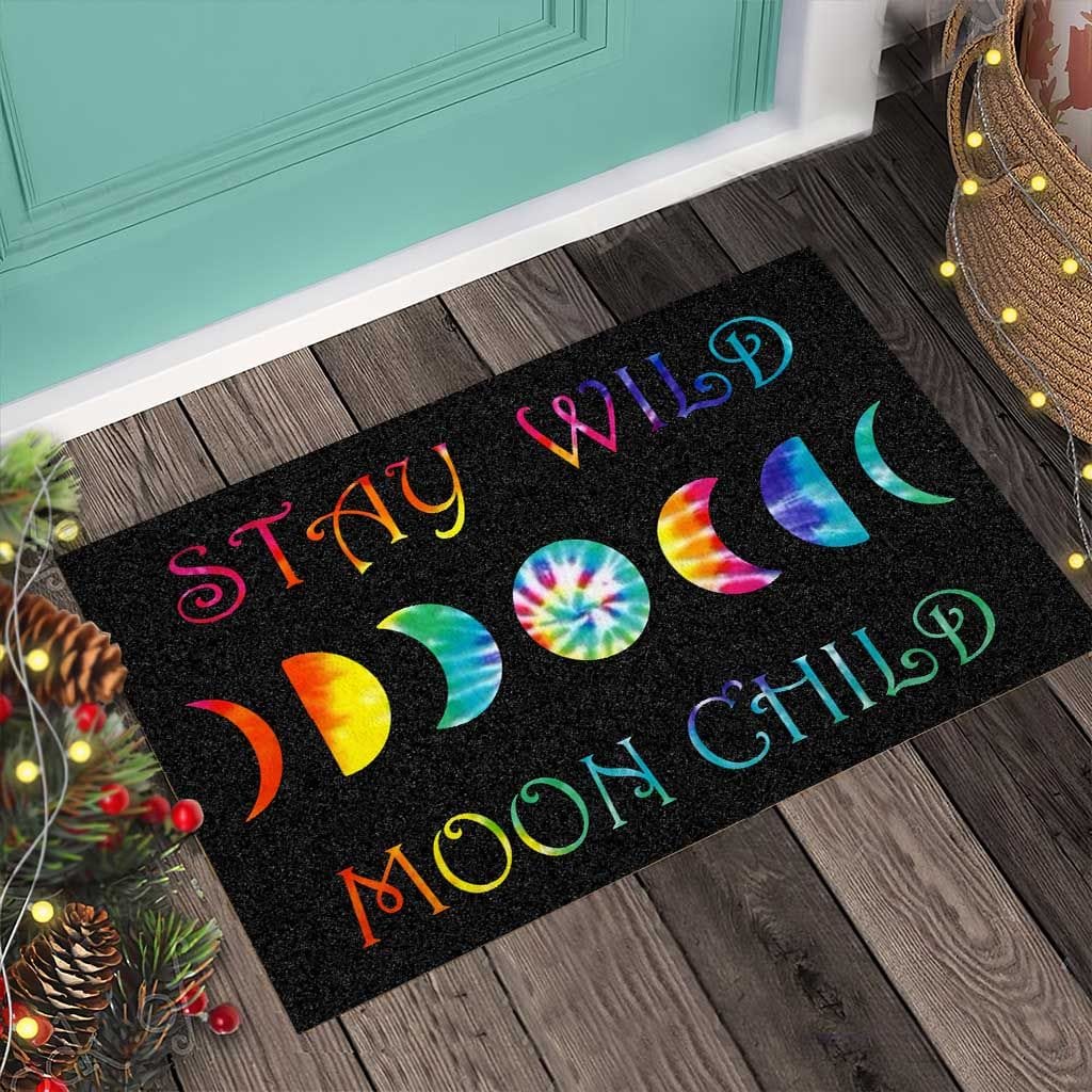 Felpudo hippie infantil con diseño de luna y texto Stay Wild