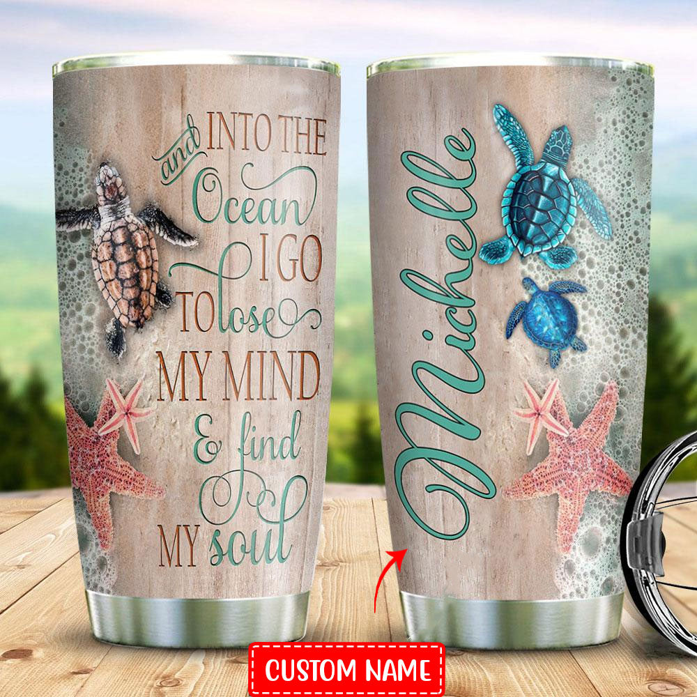 Vaso personalizado con forma de tortuga y texto "Into the Ocean"