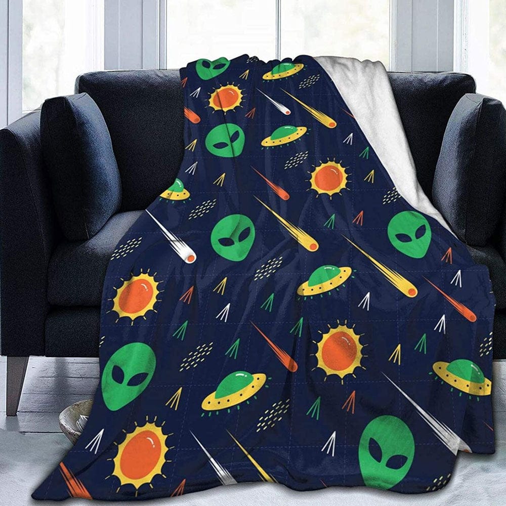 Alien And UFO Pattern Fleece & Sherpa Blanket