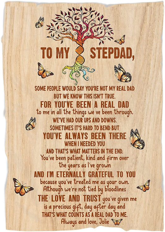 Manta personalizada para el Día del Padre con el texto "Para mi padrastro, papá extra"