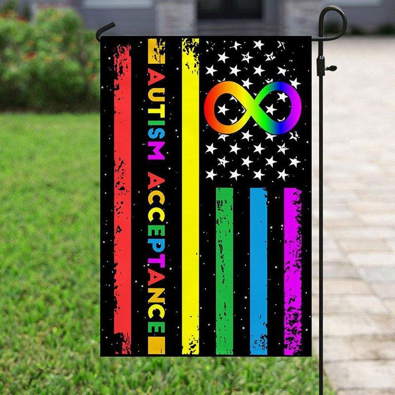 Autism Acceptance American Pride Awareness Flag, Infinity & Star, House & Garden