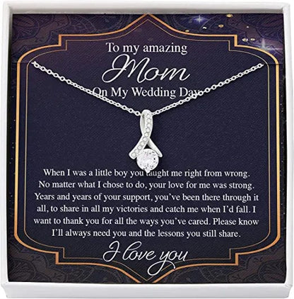 Para mi increíble mamá en el día de mi boda Collar atractivo Regalo para la madre del novio de parte de su hijo: gracias por todas las formas en que te has preocupado Te amo