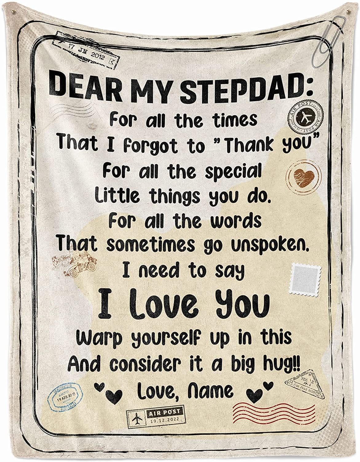 Personalized Dear My Bonus Dad, Step Dad Father's Day Blanket