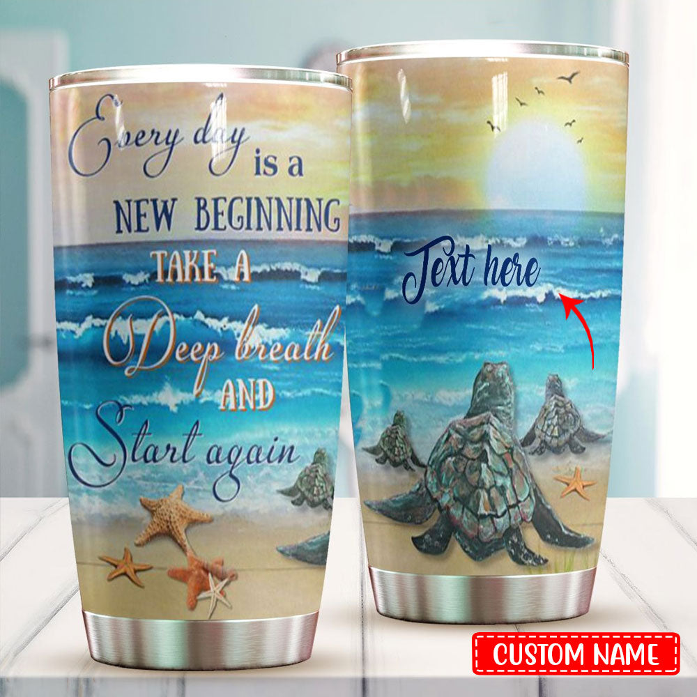 Vaso personalizado con forma de tortuga "Todos los días son un nuevo comienzo"