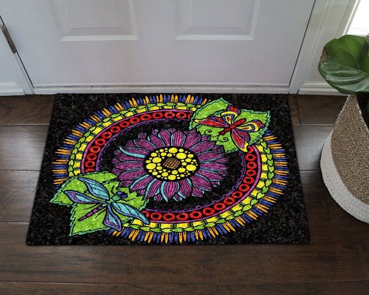 Sunflower Dragonfly Butterfly  Hippie Doormat