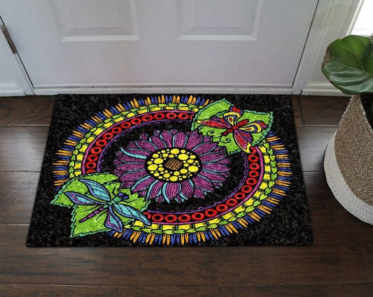 Sunflower Dragonfly Butterfly  Hippie Doormat